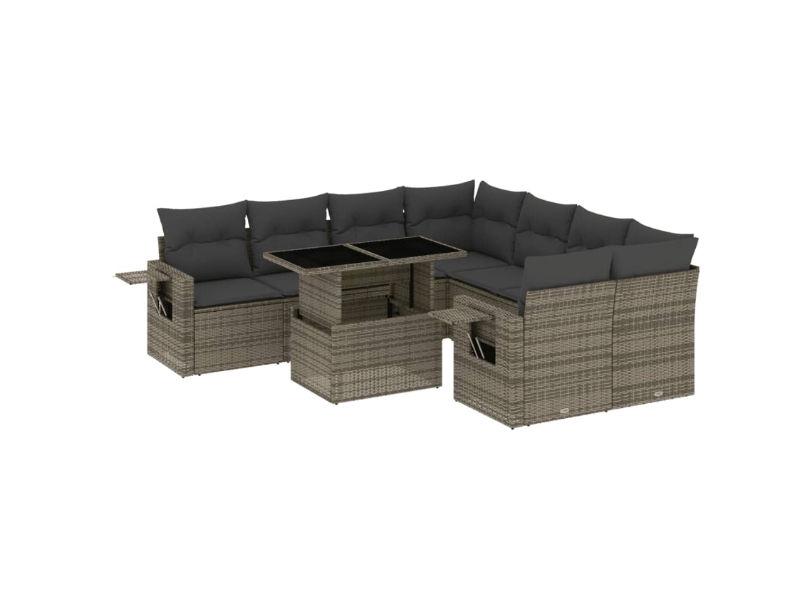 Conjunto de 9 Sofás para Jardim com Almofadões Vime Pe Cinzento MAISON EXCLUSIVE (90x200 cm)