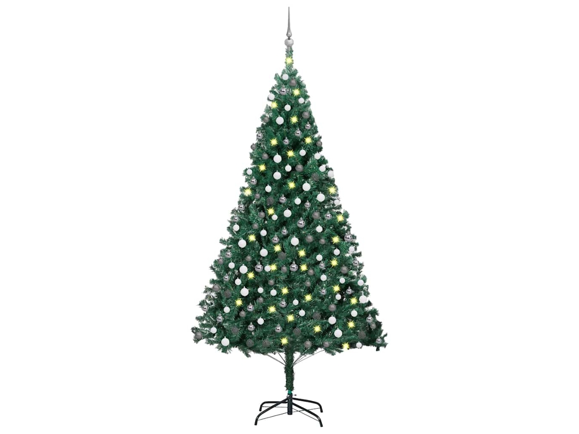 Vidaxl Árvore Natal Artificial Pré-iluminada C/ Bolas 210 Cm Pvc Verde