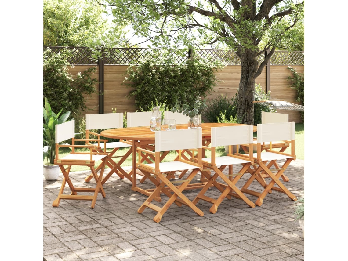 Vidaxl Conjunto De 8 Cadeiras Dobráveis Em Tecido Branco Creme.