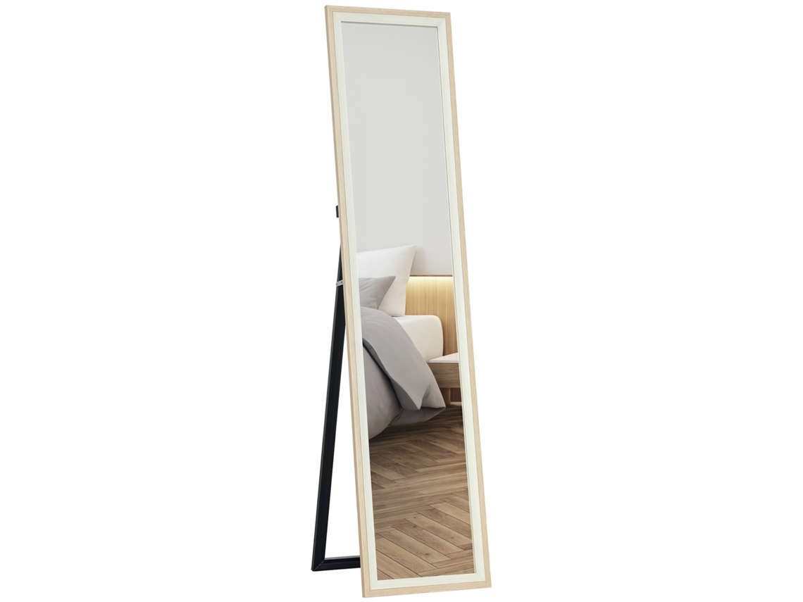 Espelho de Corpo Inteiro 157x37 Cm, para Chão Ou Parede, com Moldura e Suporte em Mdf, nas Cores Branco e Natural. ESSÊNCIACASA