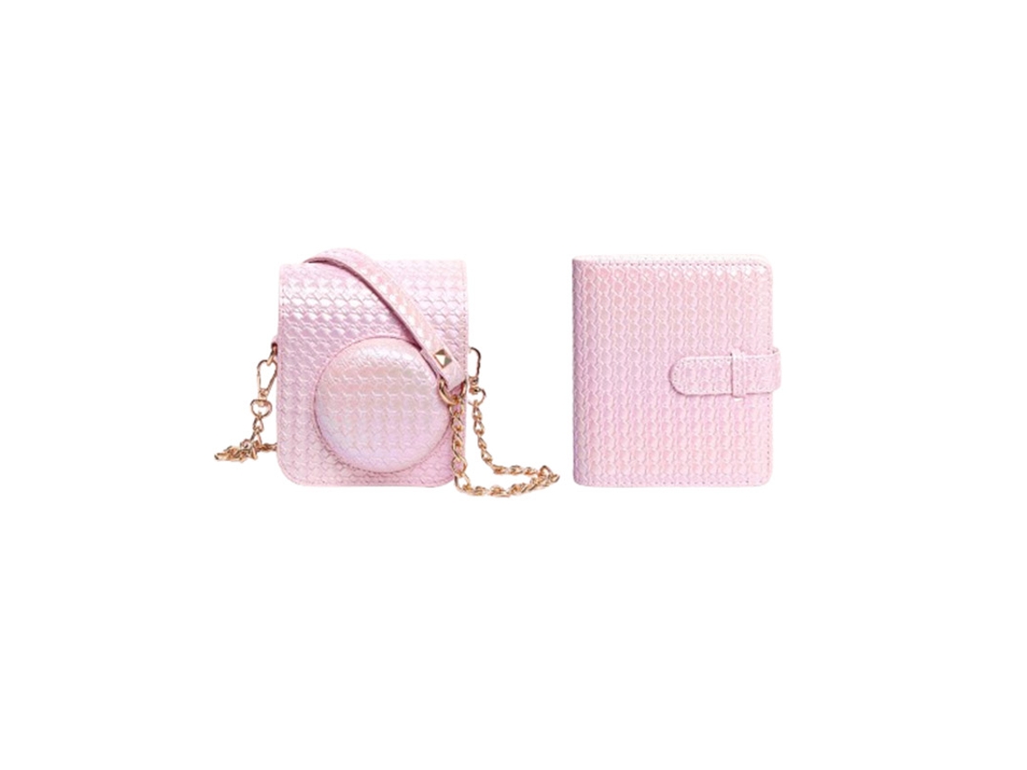 Conjunto De Capa Para Câmera Instax Mini 12 E Álbum De Fotos Rosa Brilvibera