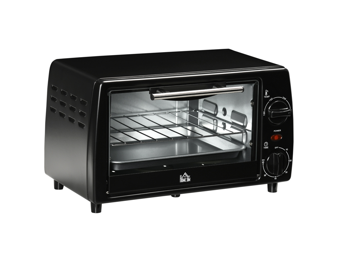Mini Forno Elétrico Metal, Aço Inoxidável E Vidro Temperado Cor Preto 36.5x26x22 Cm Homcom