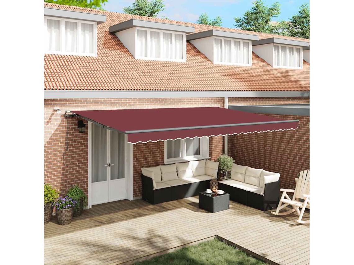 Vidaxl Toldo Retrátil Automático Com Luzes Led 500x300 Cm Bordô