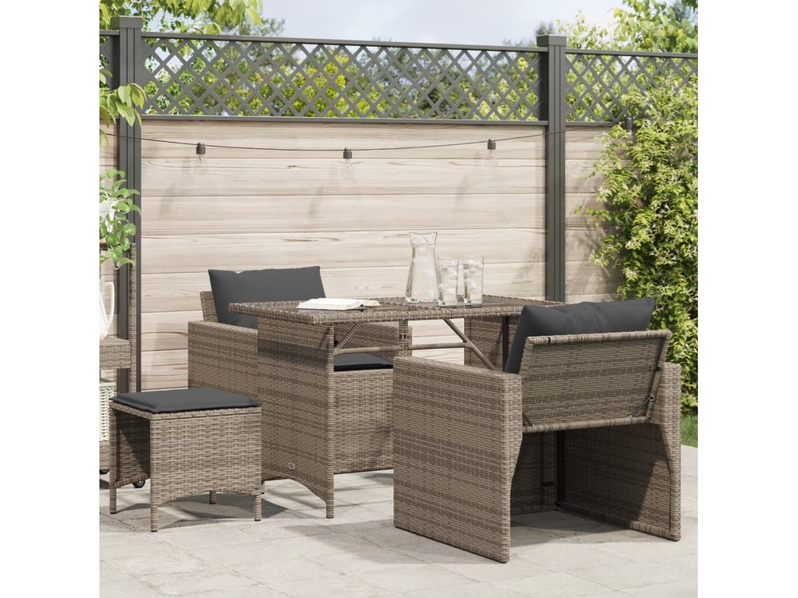 Vidaxl 4 Pcs Conjunto Sofás De Jardim C/ Almofadões Vime Pe Cinzento