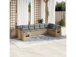 Conjunto de 10 Sofás para Jardim com Almofadas Vime Pe Bege Dkd Home Decor