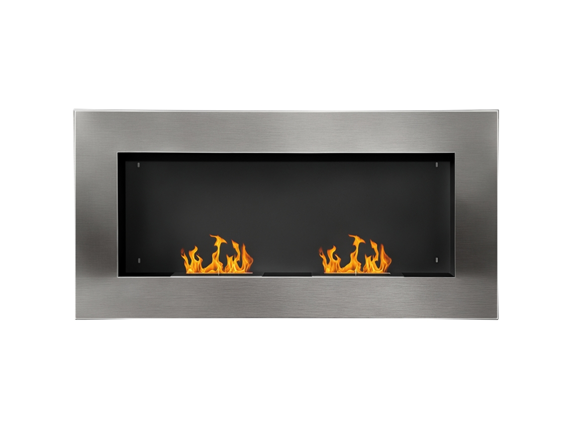 Lareira a Bioetanol de Parede em aço inox com 2 queimadores, 0.9l, 110x54x14cm BTFORUS