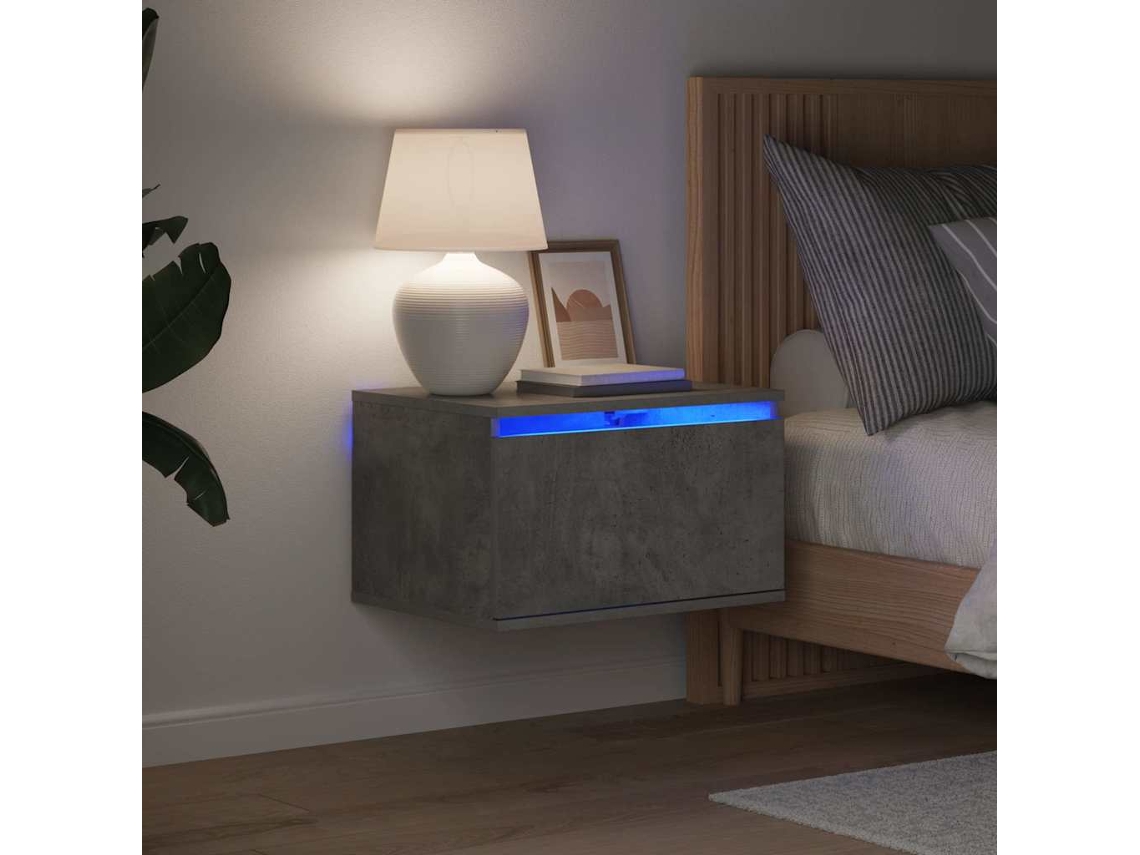 Vidaxl Mesa De Cabeceira De Parede Com Luzes Led Cinzento Cimento