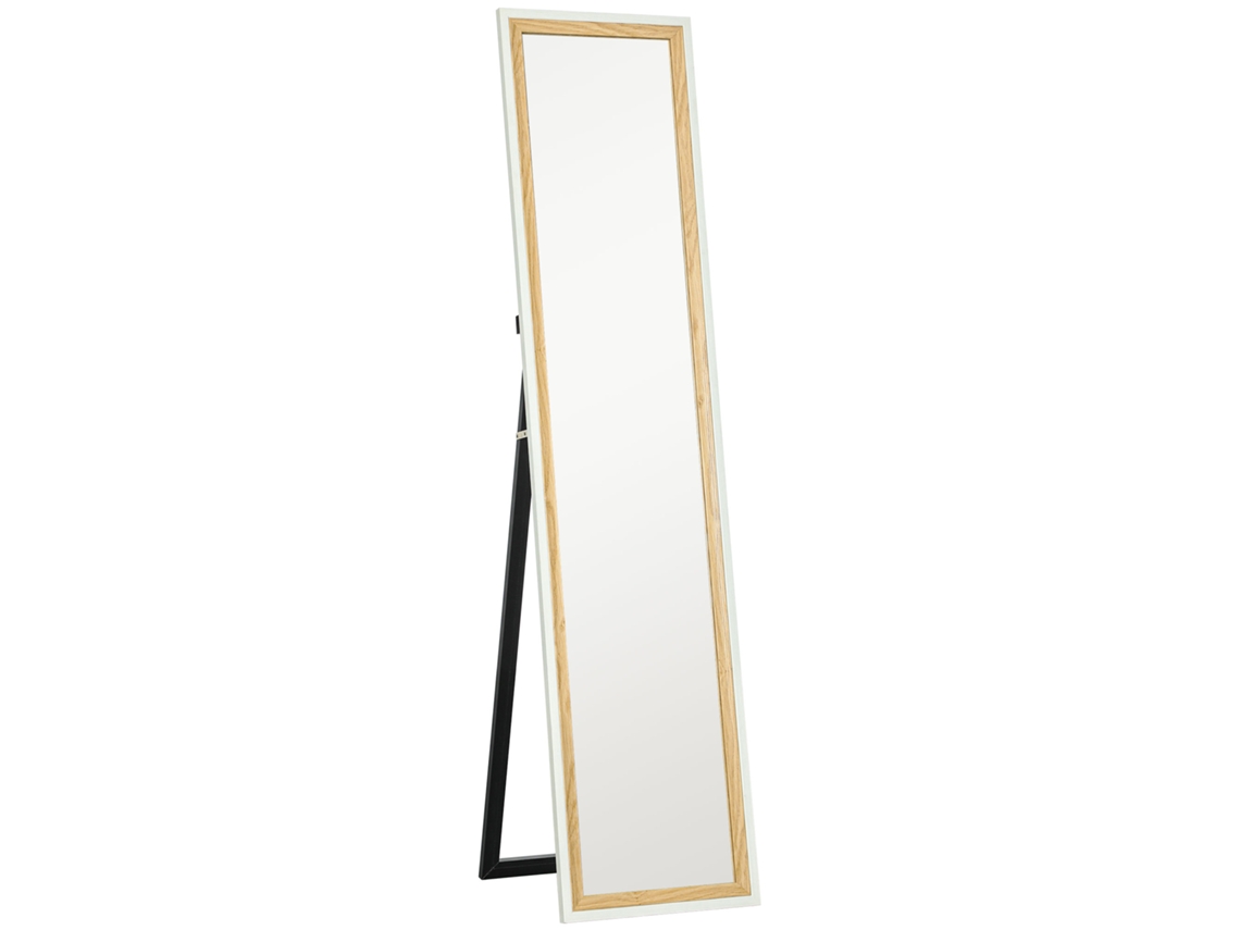 Espelho de Pé 37x157 Cm Espelho de Corpo Inteiro com Estrutura de Mdf e Suporte Branco e Madeira Escura Ge