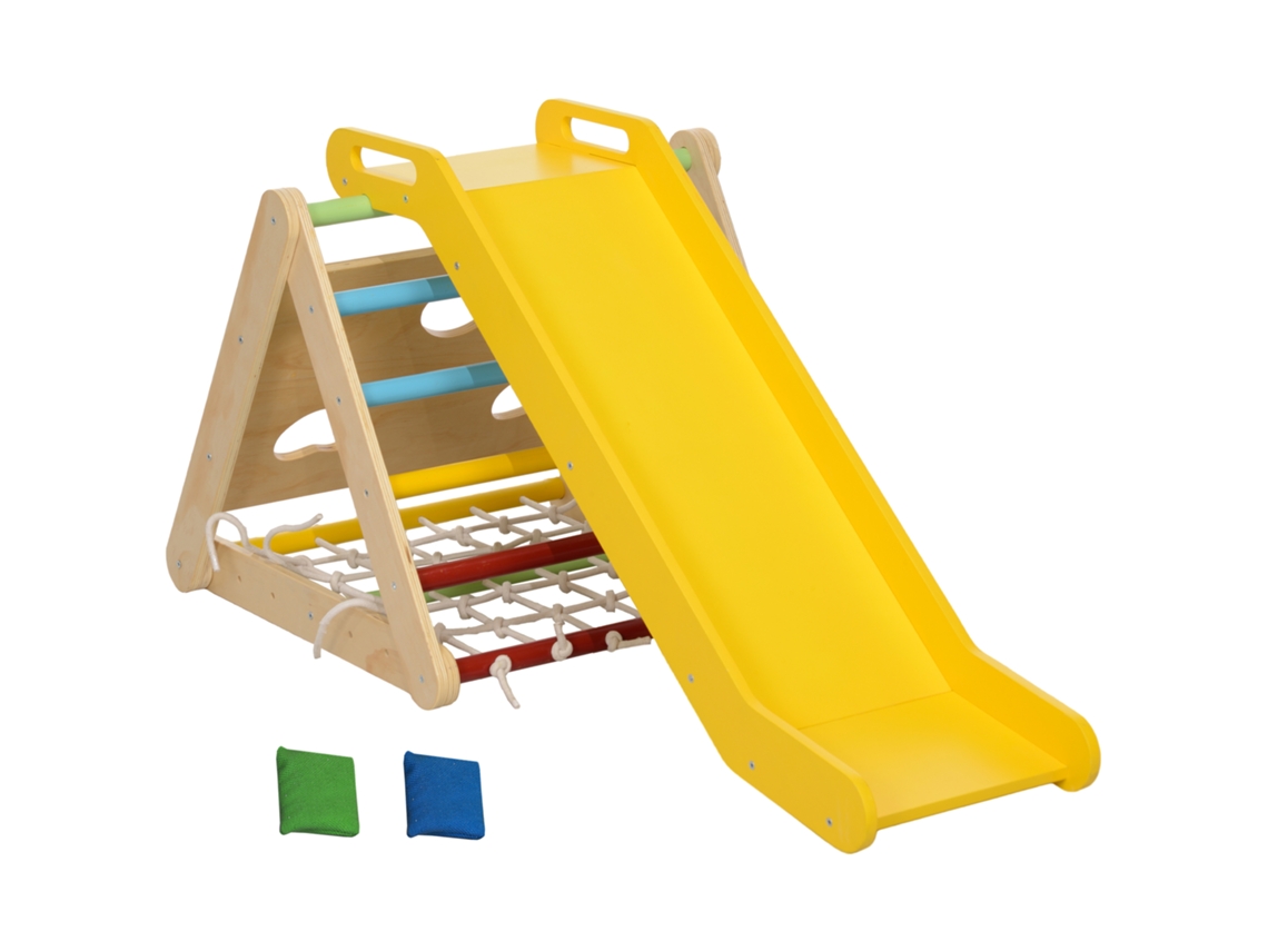 Triângulo de Escalada 5 em 1 com Escorregador, Rede e Sacos de Areia (treino Motor Infantil)