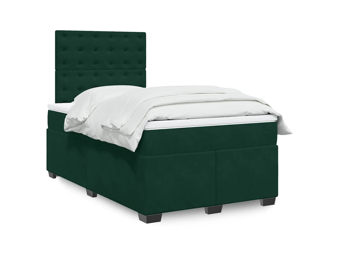 Vidaxl Cama Boxspring Com Colchão 120x190 Cm Veludo Verde-escuro
