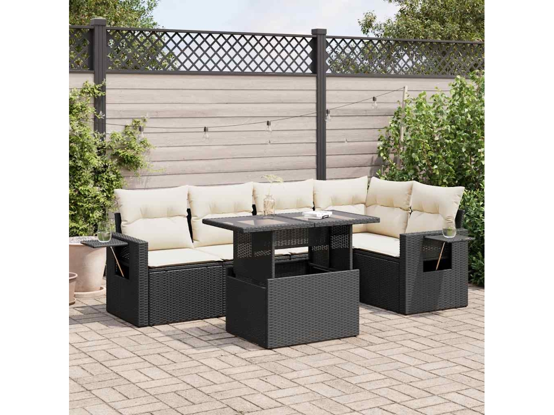 Vidaxl 6 Pcs Conjunto Sofás De Jardim C/ Almofadões Vime Pe Preto