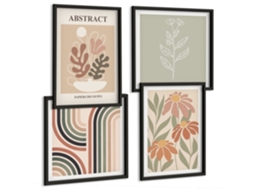Composição De Quadros Abstrações Vegetais Estilosas Espelharte (4 Peças)