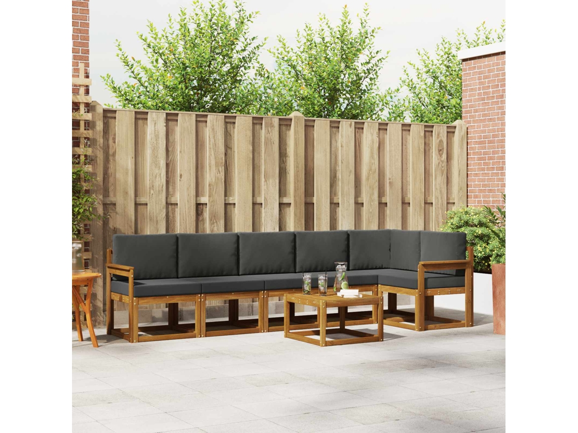 Vidaxl Conjunto De Sofás Para Exterior 7 Pcs Natural E Antracite