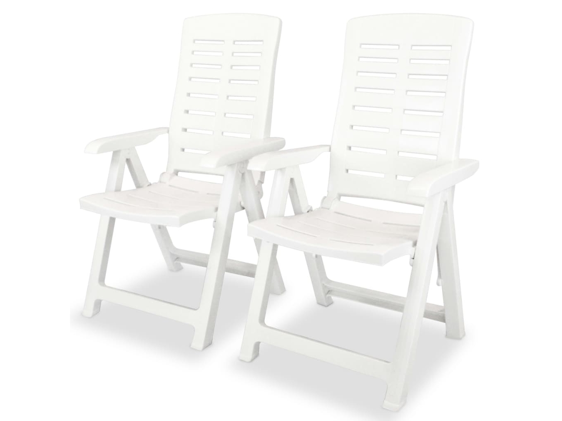 Vidaxl Conjunto De 2 Cadeiras Reclináveis Dobráveis De Plástico Branco.