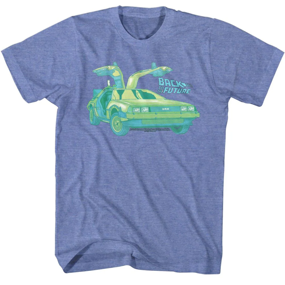 Unisex Adult T-shirt Rockinstone Back To The Future Movie Car Chillin Heather Light Blue Sizexl