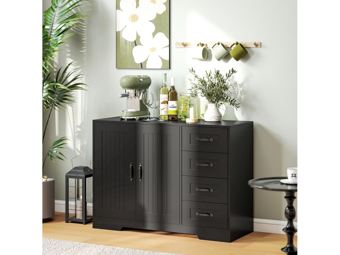 Cômoda Estilo Moderno Quatro Gavetas, Um Compartimento De Arrumação Prático Dimensões 105 X 40 X 76 Cm Cor Preta