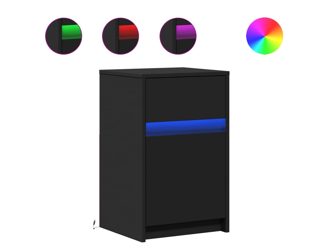 Mesa de Cabeceira com Luzes Led Derivados de Madeira Preto MAISON EXCLUSIVE