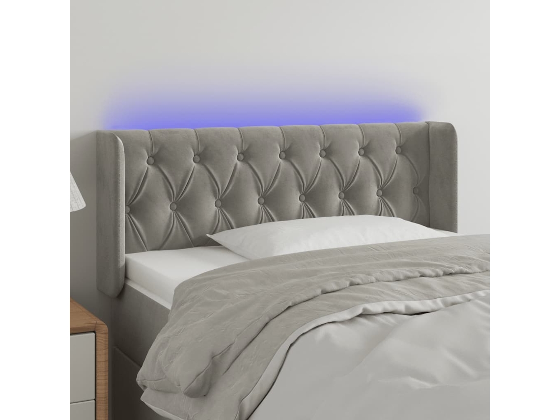 Cabeceira de cama c/ luzes LED veludo 93x16x78/88cm cinza-claro