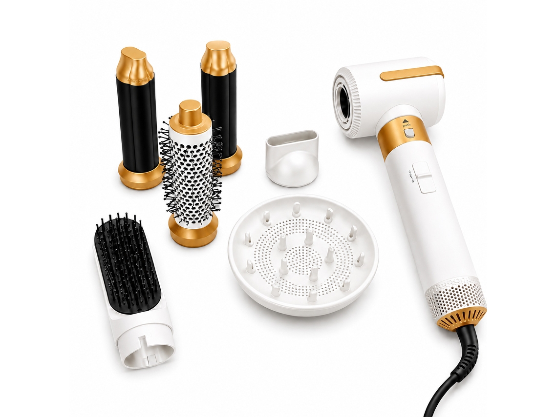 Styler Capilar Multifuncional Klack 7 Em 1 Com Efeito Coanda, Ferramentas Para Cachear, Modelar E Dar Corpo – Branco
