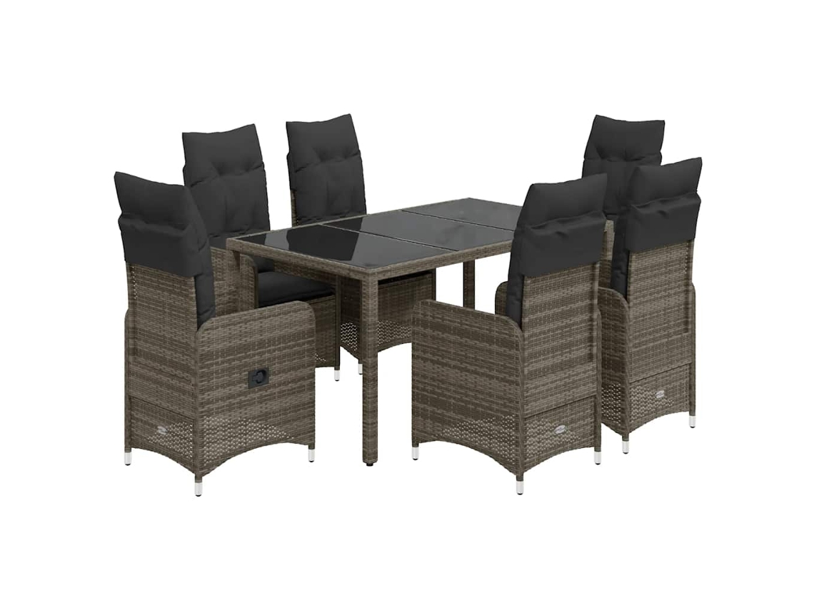 Conjunto de 7 Bistrôs de Jardim com Almofadões Vime Pe Cinza MAISON EXCLUSIVE