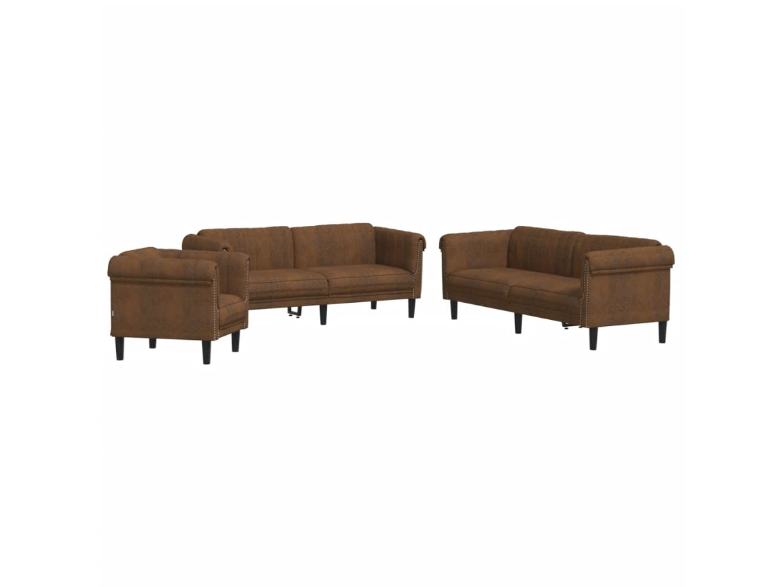 3 Pcs Conjunto de Sofás Veludo Castanho MAISON EXCLUSIVE