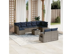 Conjunto de Sofá de Jardim com 9 Peças e Almofadas em Rattan Sintético Cinza VIDAXL
