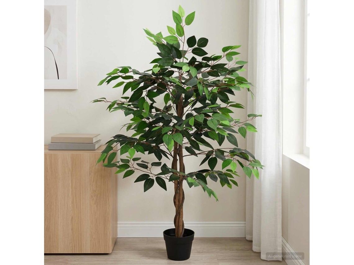 Vidaxl Planta Ficus Artificial Verde 90 X 16 X 110 Cm Tecido E Madeira