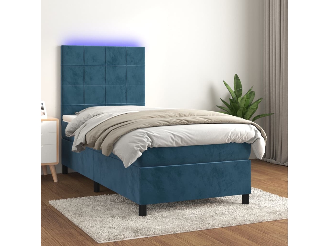 Cama Box Spring C/ Colchão/led 80x200 Cm Veludo Azul-escuro