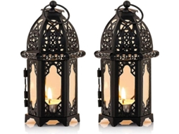 Omni 2 Peças Portavelas de Metal Pequeno, Preto com Painel de Vidro Transparente para Velas Tealight
