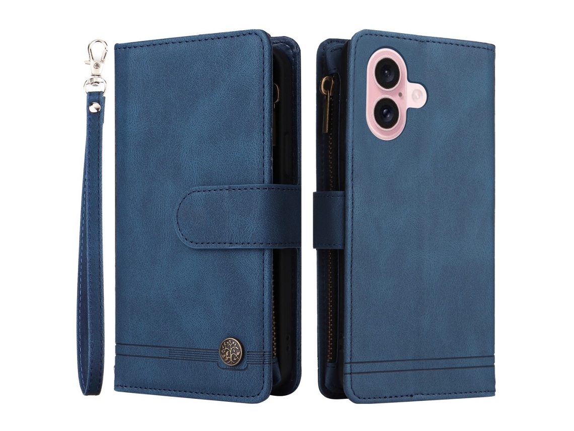 Capa Em Couro Pu Azul Para Apple Iphone 16
