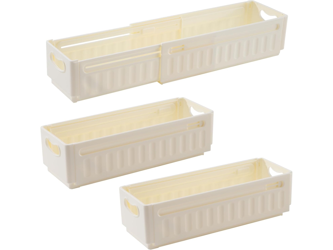 Conjunto De Caixas Organizadoras Multifuncionais - Cesto Dobrável De Plástico - Expansível - Gaveta 3 Peças 47,5×8×10cm