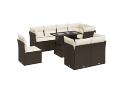 Conjunto de 9 Sofás para Jardim com Almofadões Vime Pe Castanho MAISON EXCLUSIVE