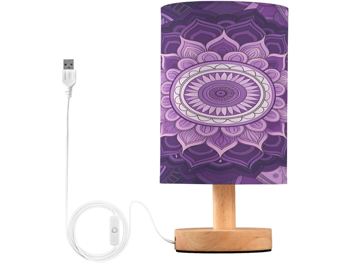 Abajur De Cabeceira Mandala Para Quarto, Com Portas De Carregamento Usb C, Luminária De Mesa Cabeceira, Luminária De