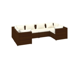 Maison Exclusive - 6 Pcs Conjunto Lounge Jardim C/ Almofadões Vime Pe Castanho