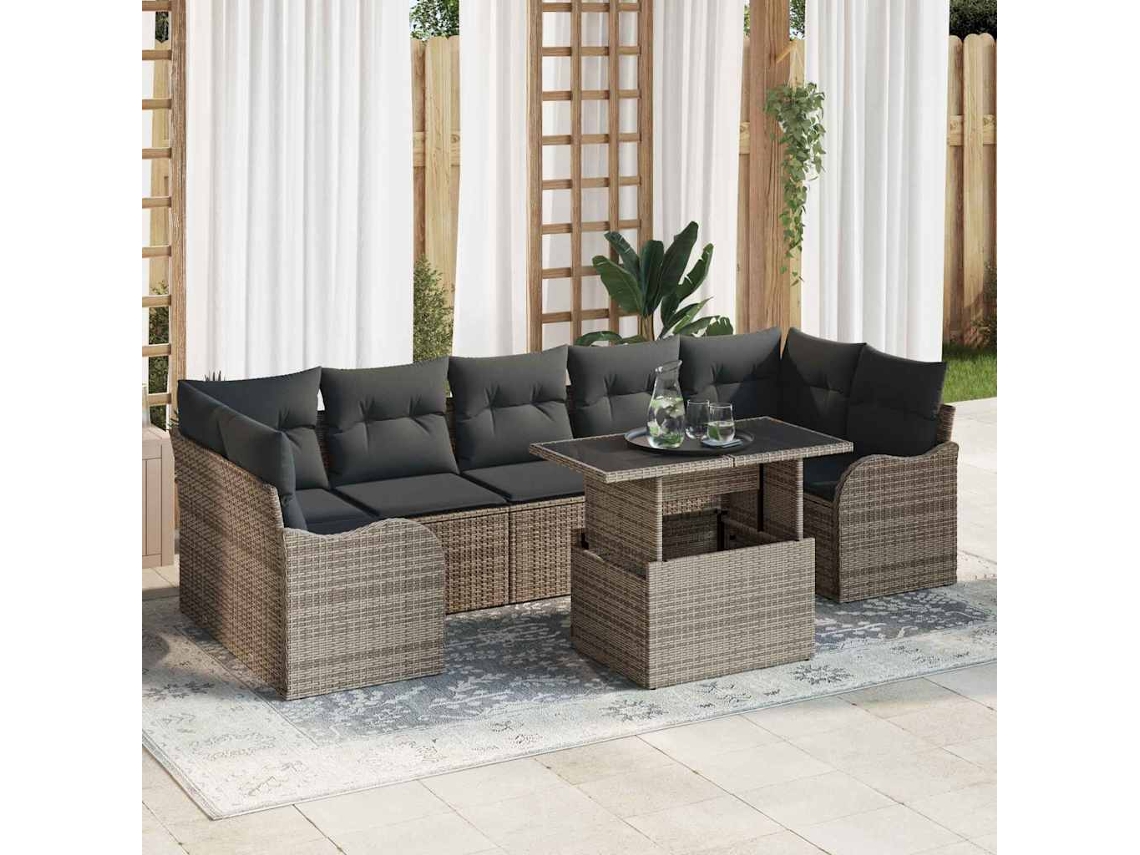 Vidaxl Conjunto De Sofá De Jardim Com Almofada 8 Pcs Cinzeto