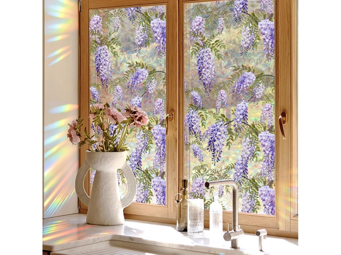 Película Adesiva Estática 3d Com Estampa De Flores Do Arco, Íris Para Janelas, Flores Roxas, 40x200cm