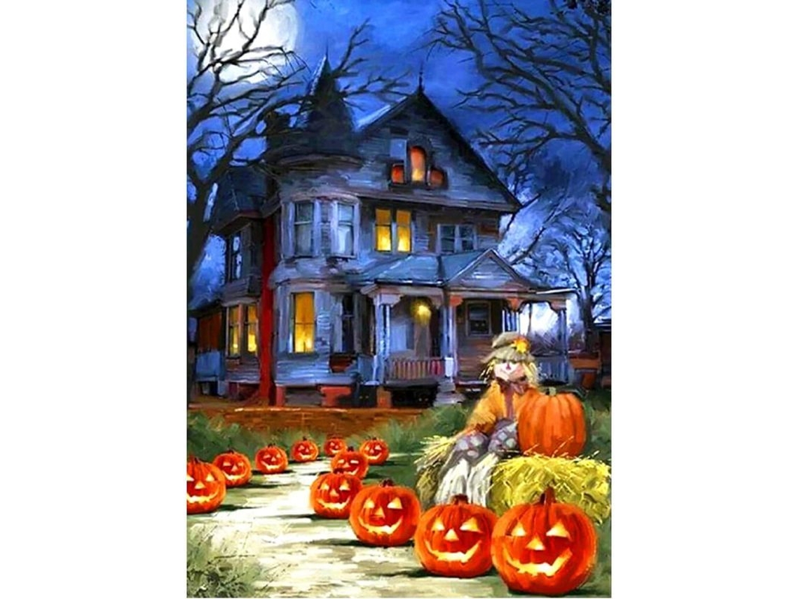 Kit de pintura com diamantes para o Halloween, para adultos, 5D, diamante redondo completo, 30x40 cm (12x16 polegadas)