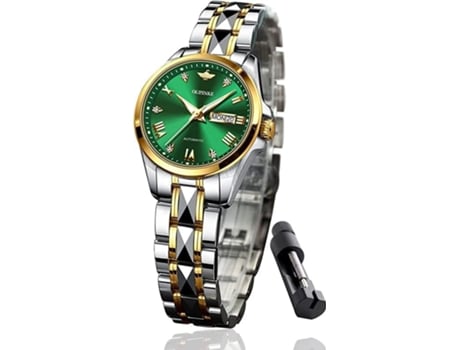 Relógio Feminino De Cristal De Safira Com Diamante Mecânico De Aço De Tungstênio À Prova Dágua Saisiyiky (ouro Prata)