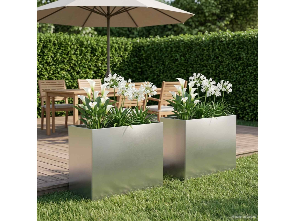 Vidaxl Vaso De Jardim 2 Unid. Prateado 60 X 30 X 50 Cm Aço Inoxidável