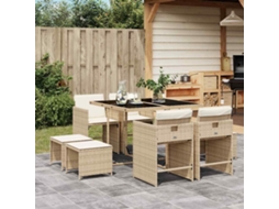 Vidaxl 9 Pcs Conjunto De Jantar P/ Jardim Com Almofadões Vime Pe Bege