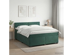 Vidaxl Cama Box Spring Com Colchão E Led Verde-escuro 140 X 200 Cm