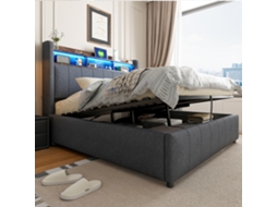 Cama Estofada Cinza 140x200 Led Usb Cabeceira Arrumação