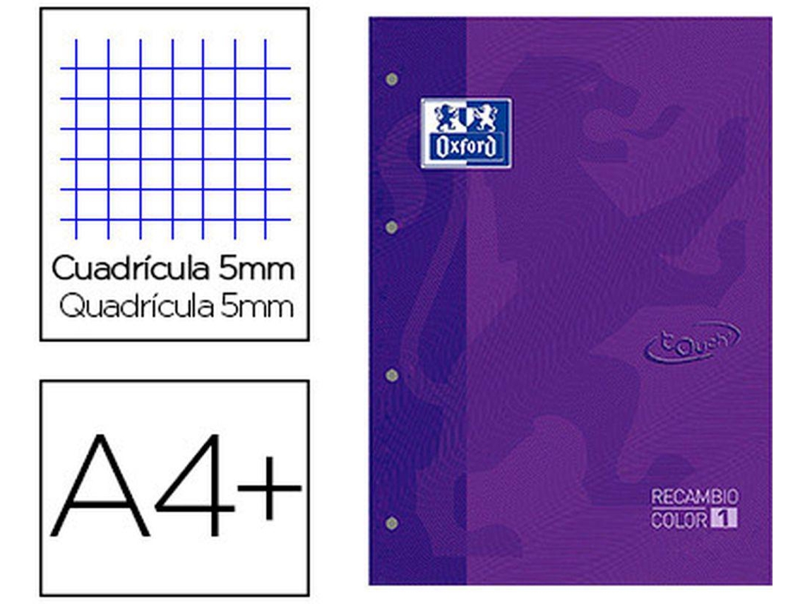 Recarga Color 1 Oxford Din A4+ 80 Folhas 90 Gr Quadricula 5 mm Capa Suave 4 Furos Lilas Touch Preco Uni. Venda Multiplos 5