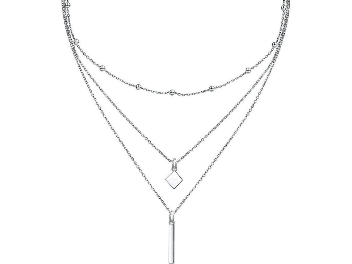 2026-collar De Plata Esterlina S925 De Tres Capas Con Extensor Para Mujer Estilo Geométrico Regalo Multilayer 3