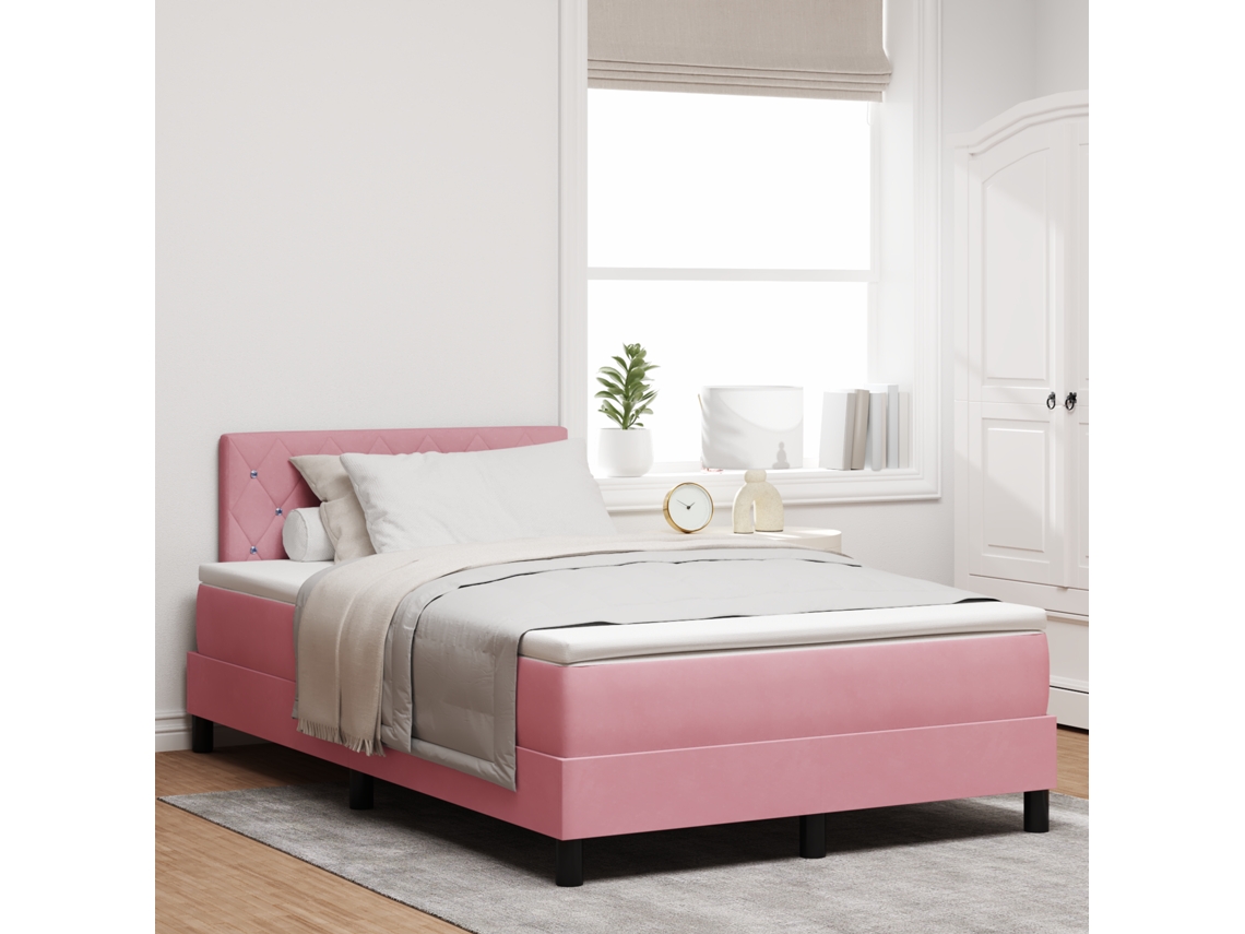 Cama Box Com Colchão Rosa Pequeno Duplo Veludo