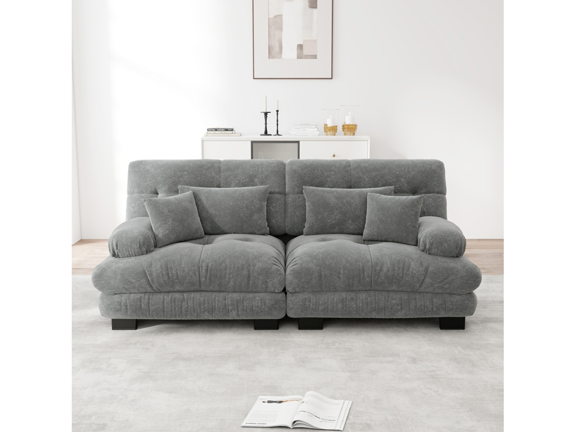 Sofá Cloud 2 Lugares Chenille Com 2 Almofadas Lombares E 2 Almofadas Decorativas Cinza Mobrio