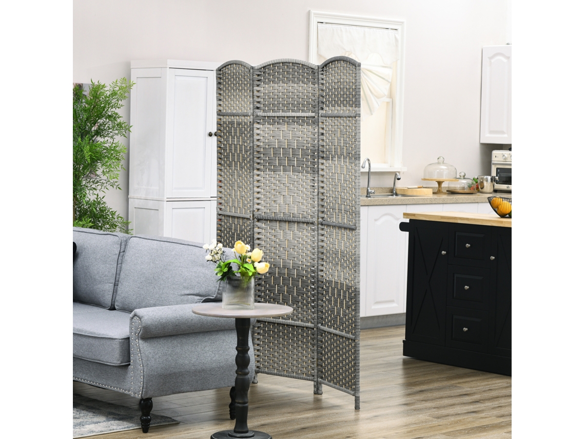 Biombo Polipropileno e Madeira de Paulowni Cor Cinzento 135x1,7x180 cm Homcom