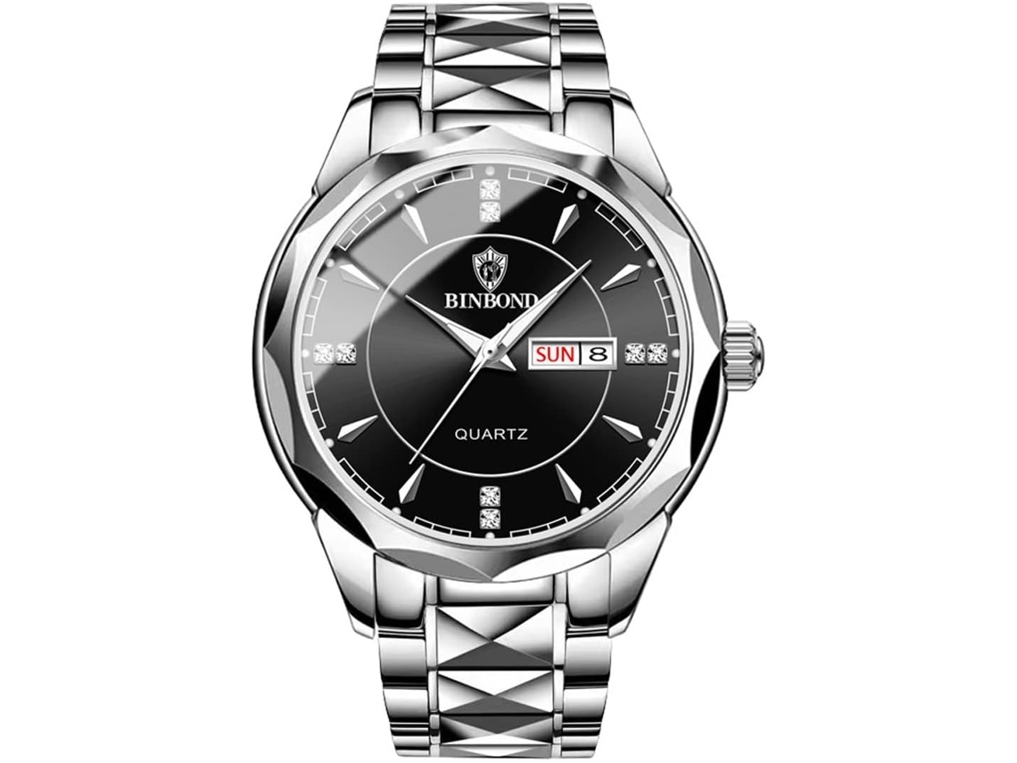 Lurelia Relógio Masculino, Duplo Fuso/mostrador, Detalhes Com Strass, Abs, Preto