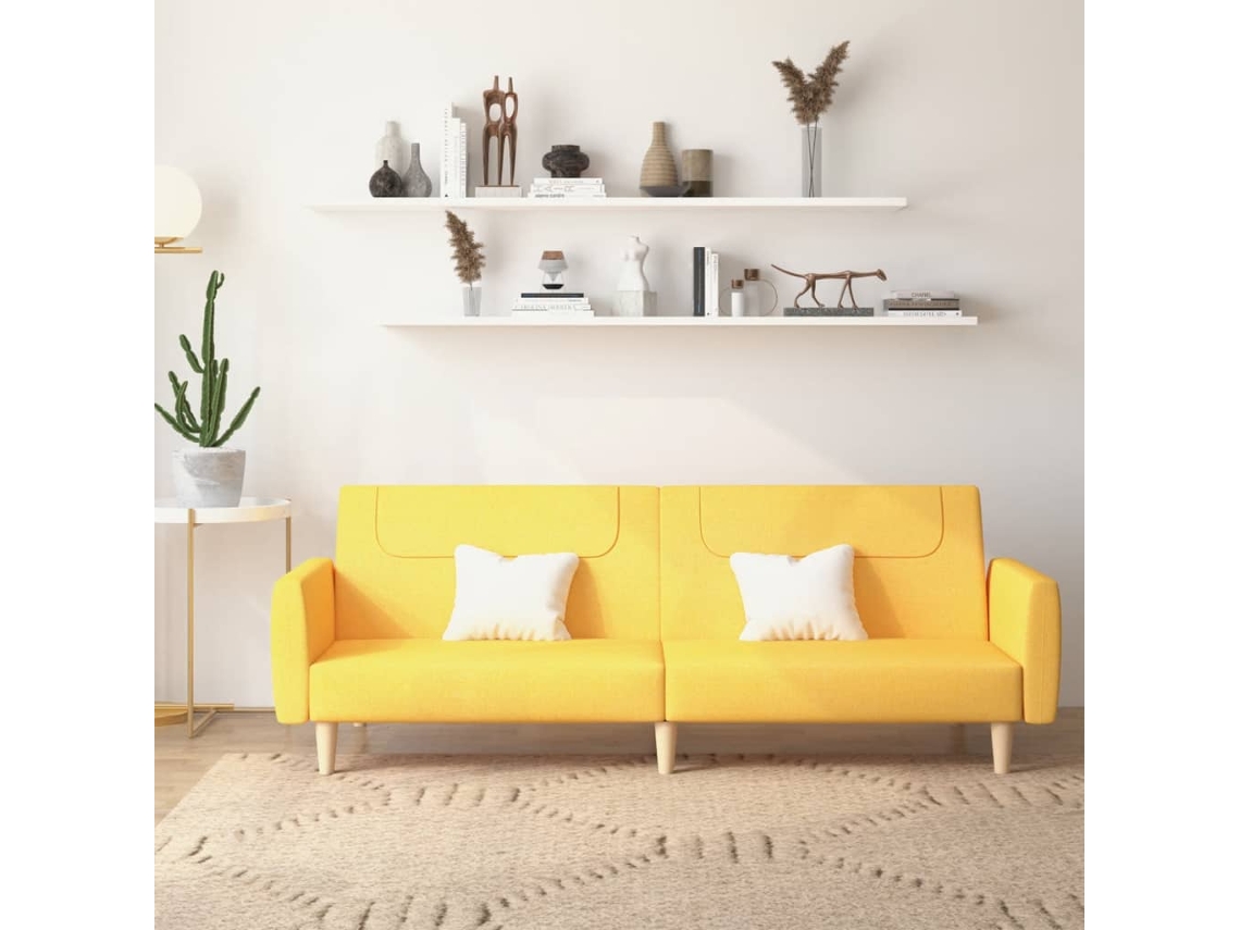 Vidaxl Sofá-cama De 2 Lugares Tecido Amarelo