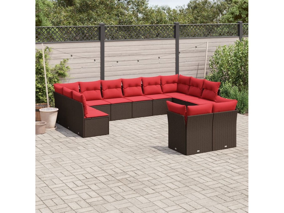 Conjunto de Sofá de Jardim com 7 Peças e Almofadas em Rattan Sintético Marrom VIDAXL